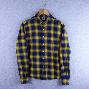 Richie Le Mens Yellow Navy Blue Plaid Flannel Button Down Shirt Size Medium